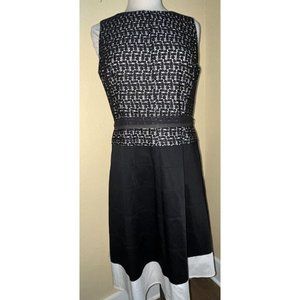 ANNE KLIEN Women's Black & White Dress Ribbon Belt Lace Overlay Size 12 42 Bust